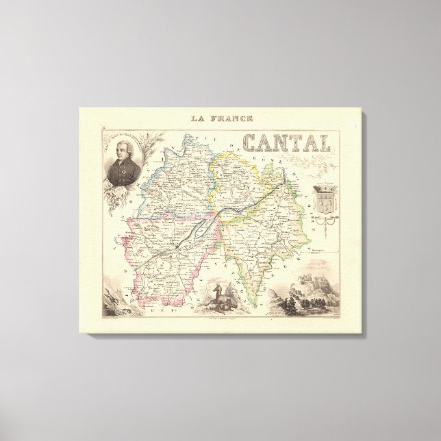 Toile 1858 Carte du département du Cantal, Poster de Fra (Recto)
