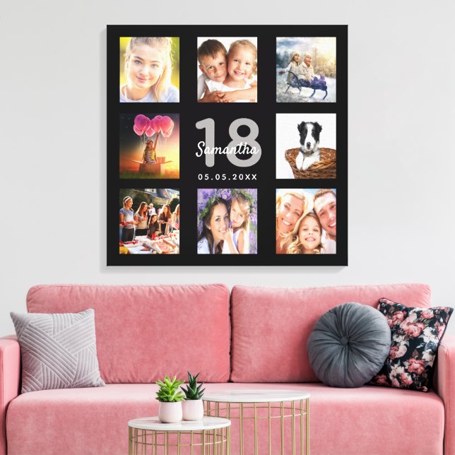 Toile 18e anniversaire noir photo nom collage (Insitu(Salon))