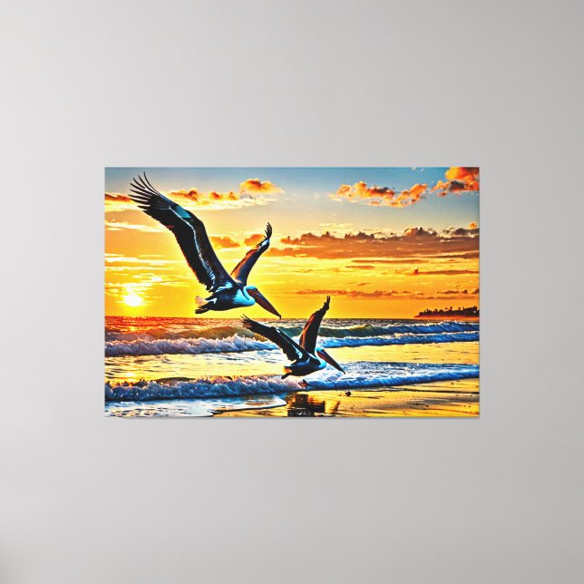 Toile 24_017, Pelicans Flying, Sunset Beach, (Recto)