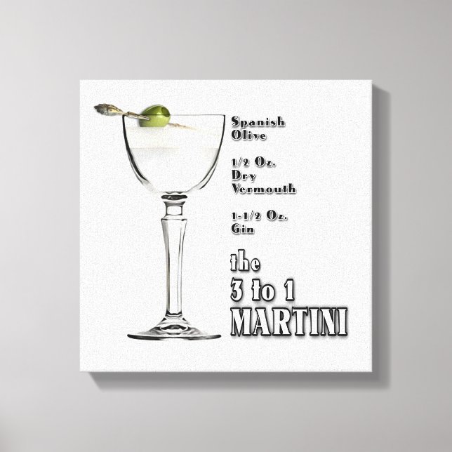 Toile 3 à 1 (Humide) Cocktail Martini Recette Art 12"x12 (Recto)