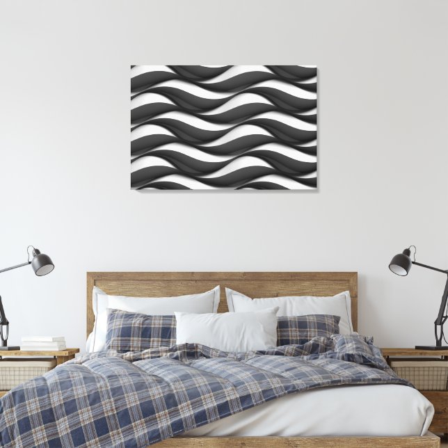 Toile 3 Motif noir et blanc ondulé Dimensional (Insitu(Chambre))