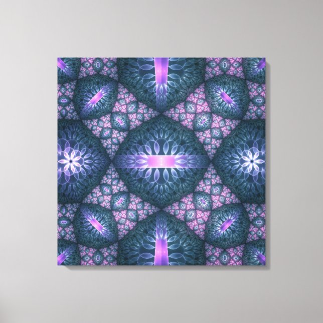 Toile 3D Fractal Art Abstrait Motif bleu violet rose (Recto)