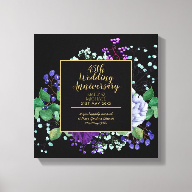 Toile 45e anniversaire Mariage Cadeau Sapphire bleu Fleu (Recto)