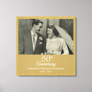 Toile 50e Anniversaire de Mariage coeurs d'amour dorés P