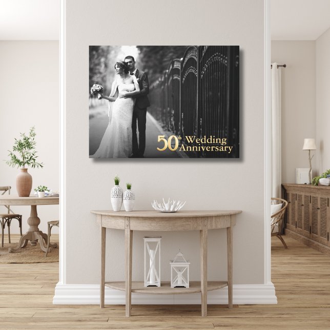 Toile 50e anniversaire du Mariage | Lettres d'or | Photo (Créateur téléchargé)