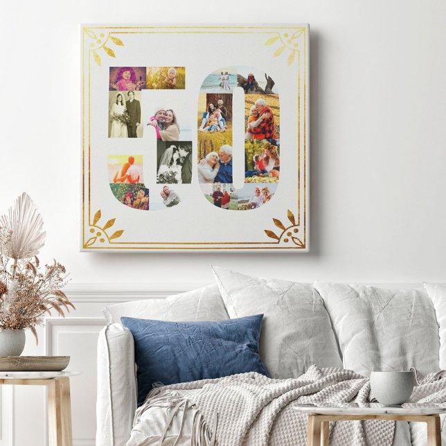 Toile 50e anniversaire du Mariage Photo White Gold Art D (Créateur téléchargé)
