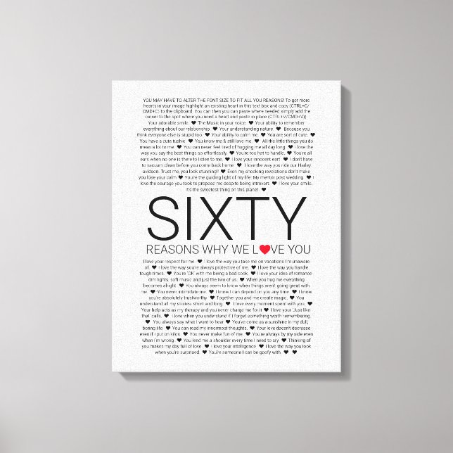 Toile 60 raisons pour lesquelles nous vous aimons vow ma (Recto)