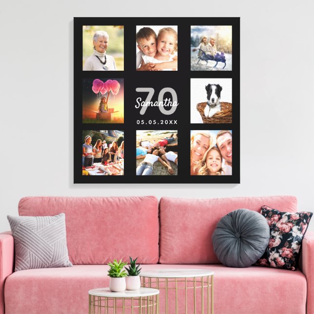 Toile 70e anniversaire personnalisé photo collage noir m (Insitu(Salon))