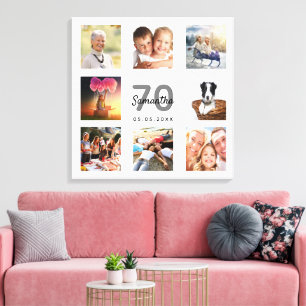 Toile 70e anniversaire photo collage blanc monogramme