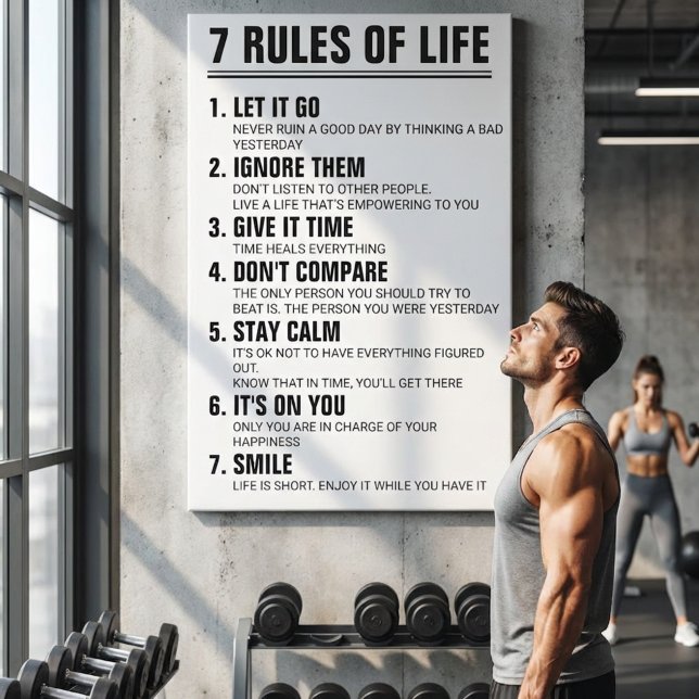 Toile 7 Rules of Life Motivational Quote Modern Script (7 Rules of Life Motivational Quote Modern Black & White Inspirational Wall Art | Gym Motivation)