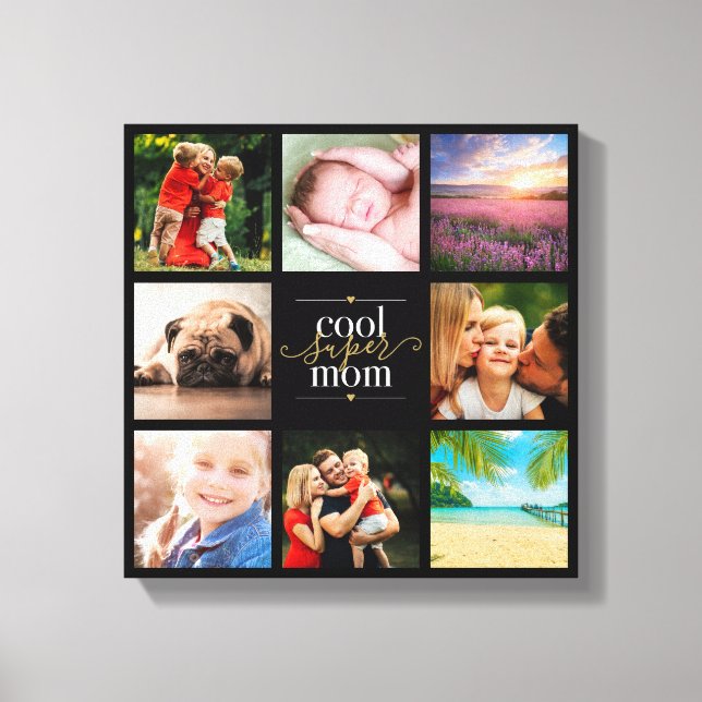 Toile 8 Photo Collage Cool Super Maman Noir Et Or (Recto)