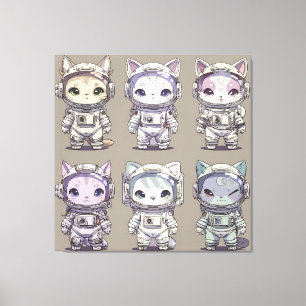 Toile 9 Chatons Astronautes Chibi Équipage Spatial