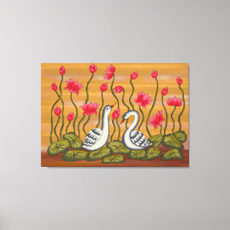Toile A beautiful coupal swan with lotus flower.....