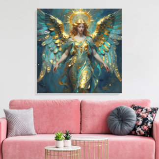 Toile A Beautiful Gold and Turquoise Angel 