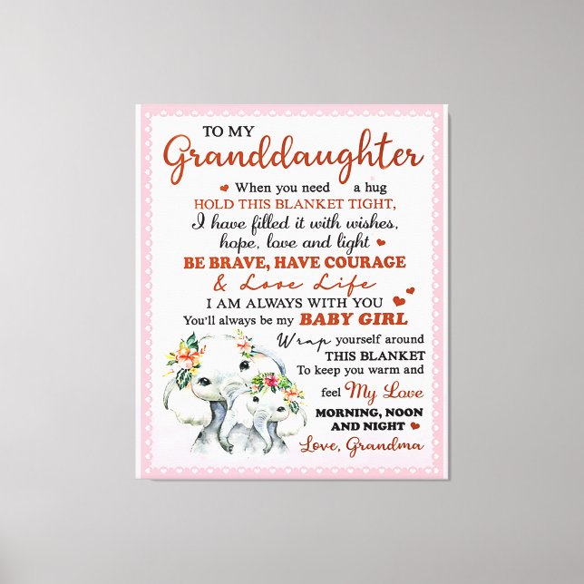 Toile À ma petite-fille Elephant Idée cadeau d'anniversa (Recto)
