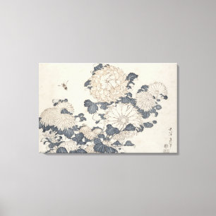 Toile Abeille et chrysanthèmes