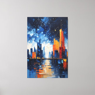 Toile Abstract Night Skyline Impasto Canvas Print