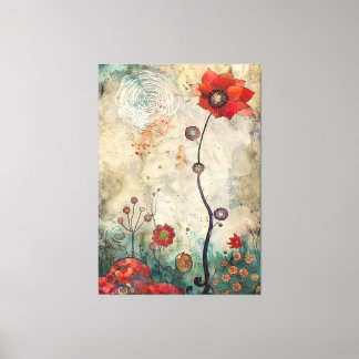 Toile Abstract Red Poppy Wall Art Home and Office Print 