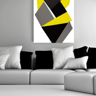 Toile Abstrait 3D jaune, noir et gris