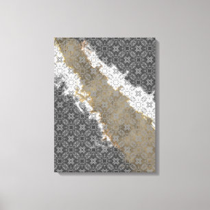 Toile Abstrait blanc, gris et doré beige Vintage