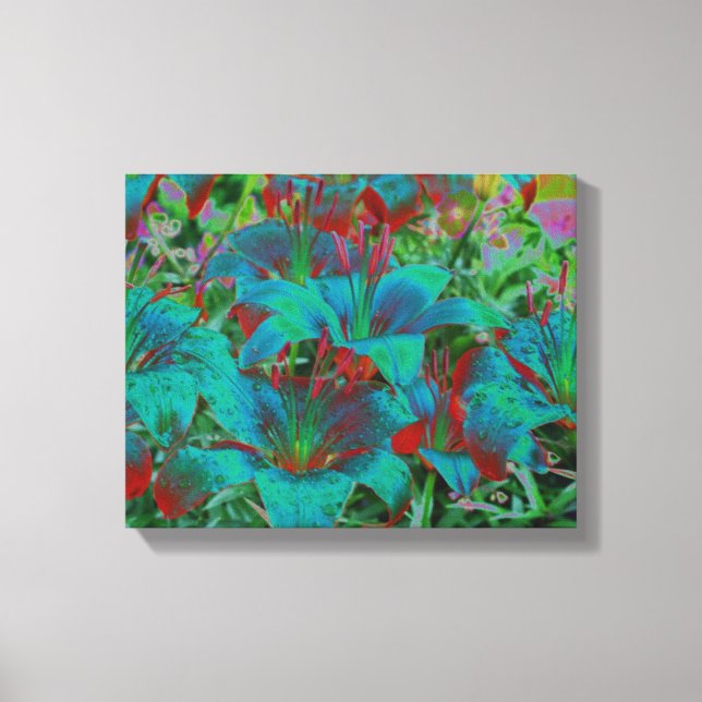 Toile Abstrait Blue Daylilies Raindrops Flower (Recto)