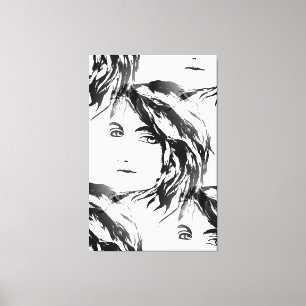 Toile Abstrait contemporain noir et blanc figuratif