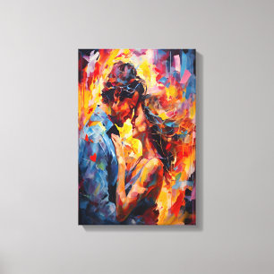 Toile Abstrait Expressionniste de l'Étreinte Romantique