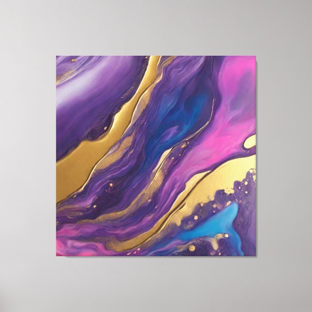 Toile Abstrait-flux Art-bleu rose violet et or- (Recto)