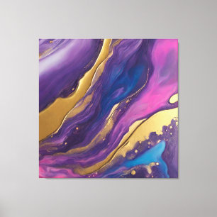 Toile Abstrait-flux Art-bleu rose violet et or-