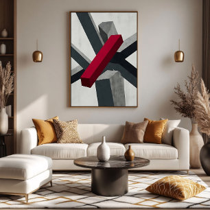 Toile Abstrait Gras 3D Rouge Noir Blanc