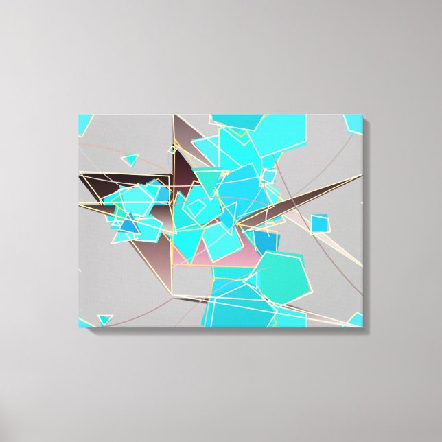 Toile Abstrait moderne - Géométrique, Gris et Turquoise (Recto)