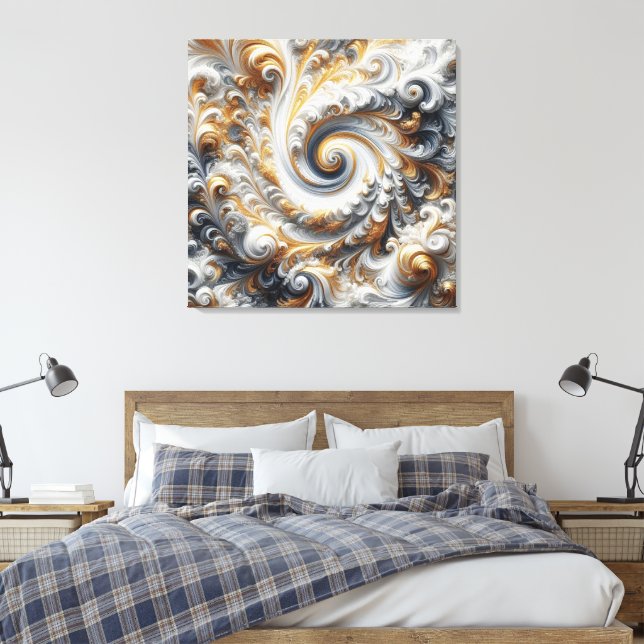 Toile Abstrait Moderne Swirling or, noir et blanc (Insitu(Chambre))