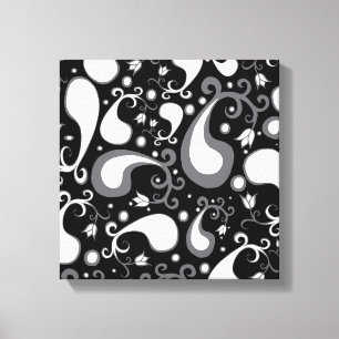 Toile Abstrait noir et blanc Tulip Paisley Floral