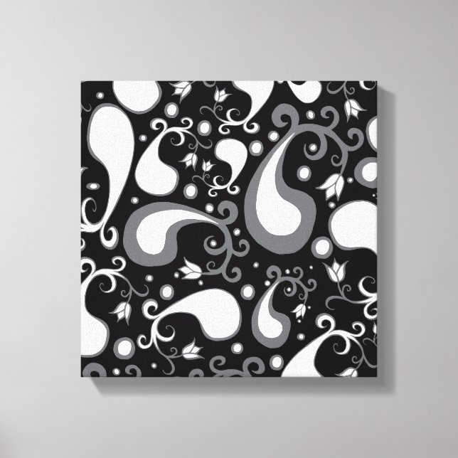Toile Abstrait noir et blanc Tulip Paisley Floral (Recto)