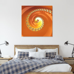 Toile Abstrait or Orange Dégradé Spiral Fractal