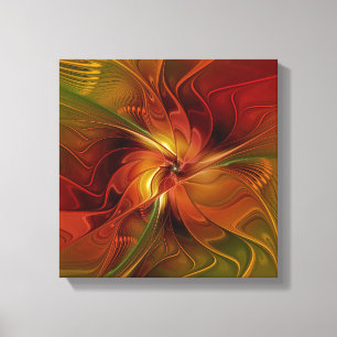 Toile Abstrait Rouge Orange Brown Vert Fractal Art Flowe