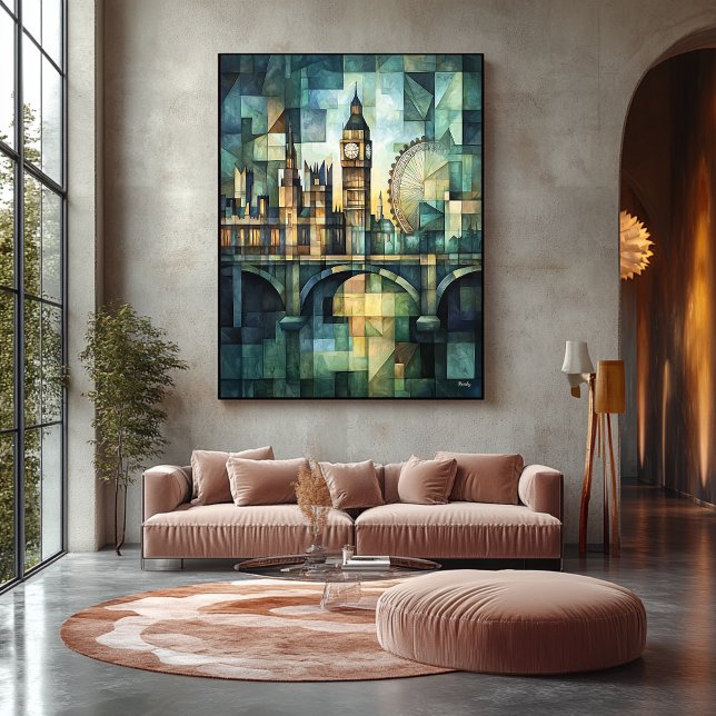 Toile Abstrait Skyline de Londres géométrique avec Big B (Créateur téléchargé)