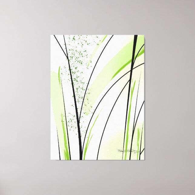 Toile Abstrait vert blanc noir signé (Recto)