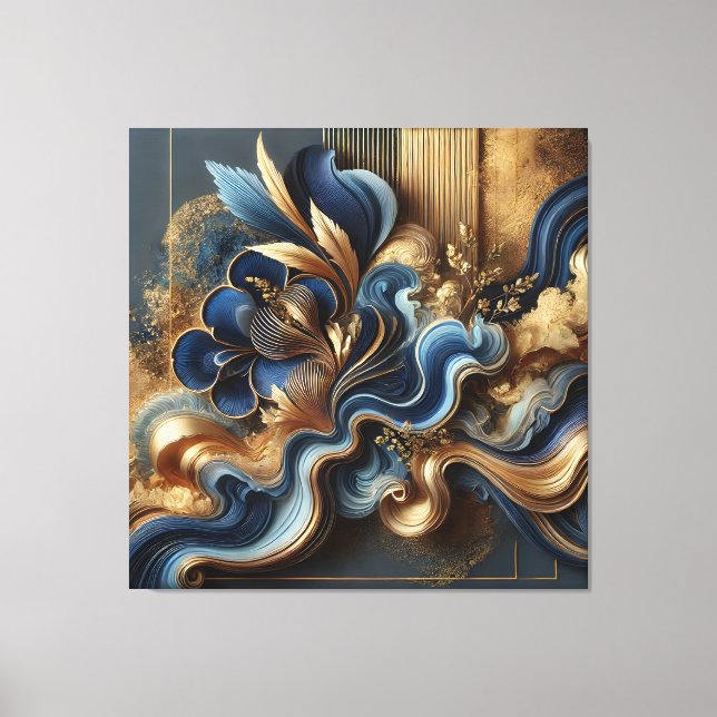Toile Abstraite bleue et or de luxe | Mur moderne (Recto)