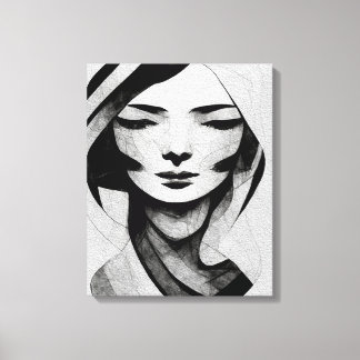 Toile Abstraite Femme Face Mur Art noir et blanc