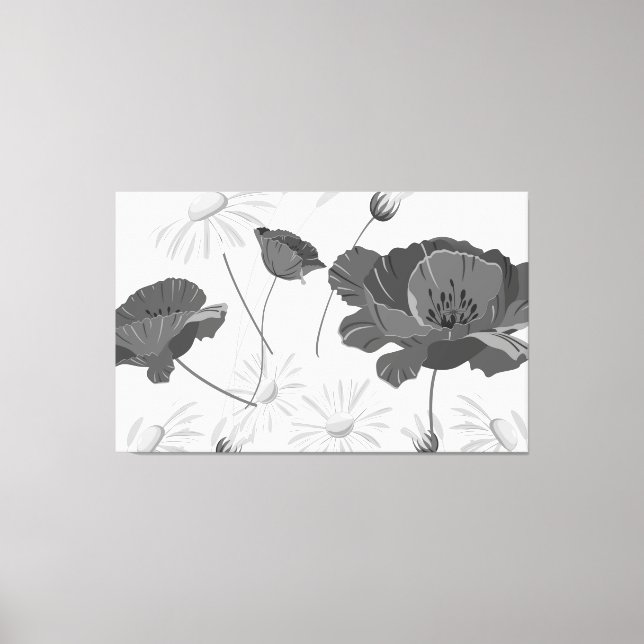 Toile Abstraite noire et blanche Floral II P (Recto)