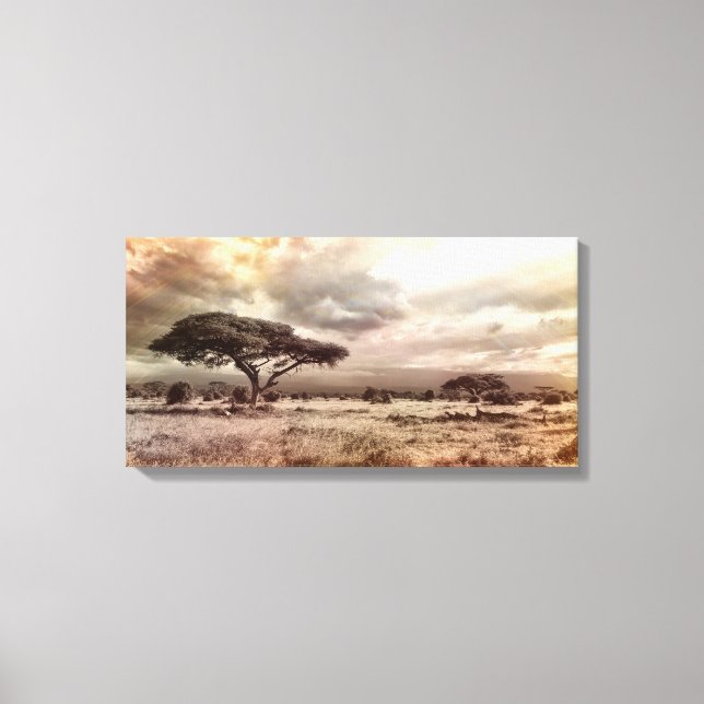 Toile Acacia noir et blanc sur la savane africaine (Recto)
