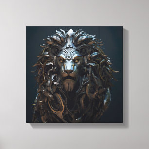Toile Acier roi : Le lion en métal majestueux