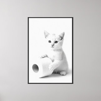Toile Adorable chaton blanc tenant du papier toilette mi