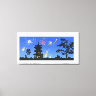 Toile Affichage de feu d'artifice et silhouette de