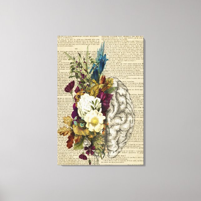 Toile affiche d'anatomie du cerveau floral médical (Recto)