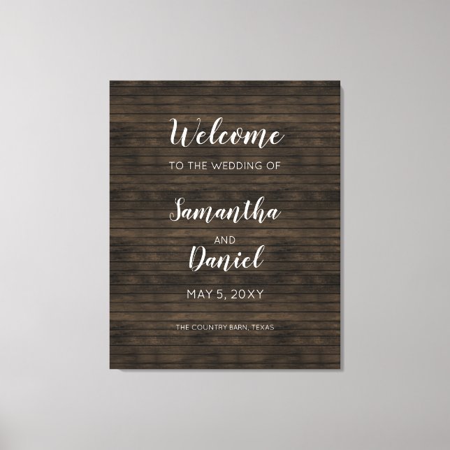 Toile Affiche de bienvenue Mariage Rustic Barn Wood (Recto)