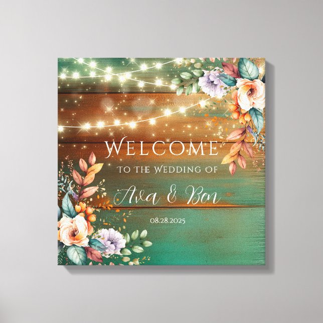Toile Affiche de bienvenue Mariage turquoise en bois de  (Recto)