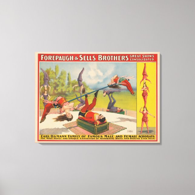 Toile Affiche de cirque montrant des actes acrobatiques, (Recto)