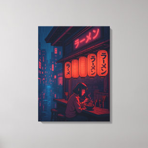 Toile Affiche de nuit de ramen Cyberpunk – Ville japonai